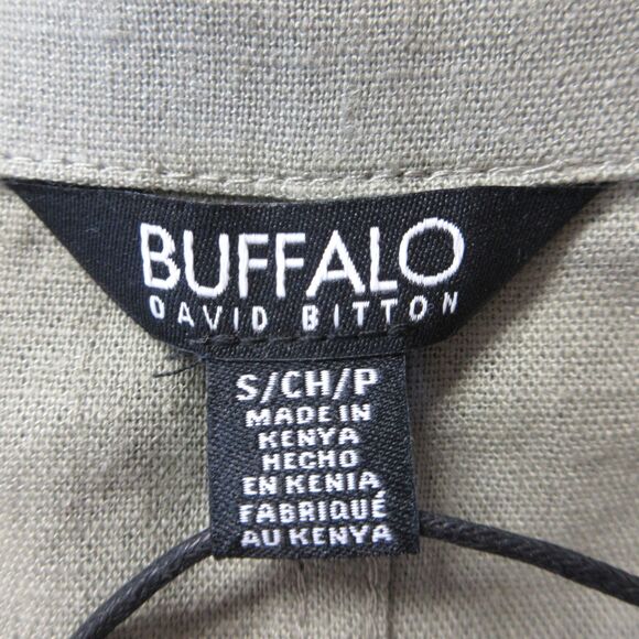 BUFFALO DAVID BITTON Linen Blend Button Front Shirt Sz S 4-6 Olive Green Top NWT - Picture 5 of 10